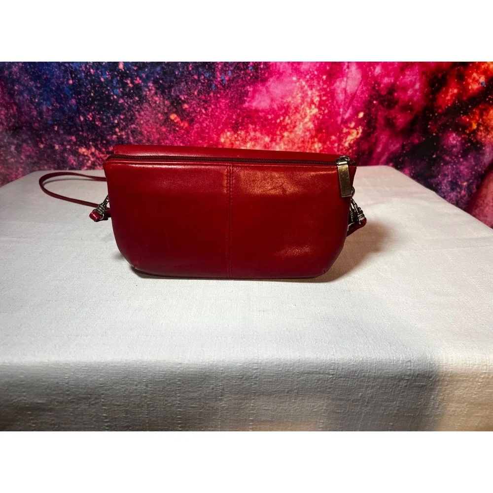 90s Y2K HOBO Red Leather Crossbody Bag Minimalist Small Shoulder Purse Zip